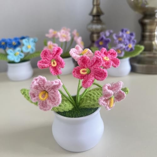 Artificial Crochet Flowers, Handmade Knit Floral Arrangements for Home Decor, Wedding Bouquet Centerpiece Gift for Mother’s Day, Birthday, Anniversary, Kitchen, Office Desk (Gradient Pink-A) - color: Gradient Pink-a