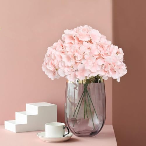 Fake Pink Hydrangea Artificial Flowers - Faux Silk Hydrangeas Flowers Heads with Stems Real Touch for Home Wedding Party Table Decor(Pink,Pack of 10) - color: Pink