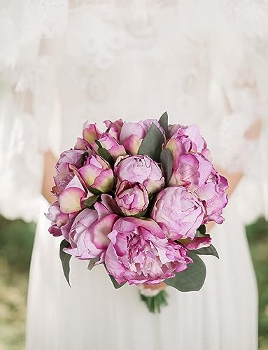 Purple Artificial Peony Flowers 2 Bouquets - Silk Peonies With Stems for Decoration, Cake Decorating, Table Centerpieces, Home Decor Indoor - color: Purple