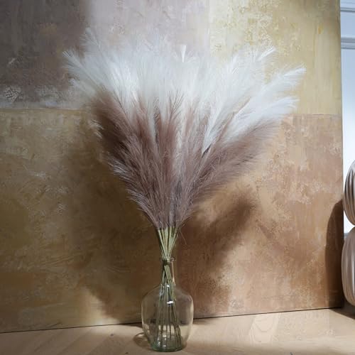 Faux Pampas Grass Tall, 9 PCS 43''/ 110 cm Large Fluffy Pampas Grass Decor, Fake Pompas Branches, Long Feathers for Floor Vase, Boho Flower Arrangement for Home Wedding Decor (Natural Beige) - color: Natural Beige