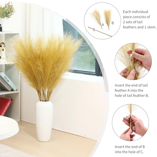 Wertuirk 9 Stems Gold Pampas Grass - 38 Inch Tall Faux Pompous Grass Decor, Large Artificial Pompas Floral for Wedding Flower Arrangement,Great Gatsby Party Decorationsa and Home Decor (Gold) - color: Gold