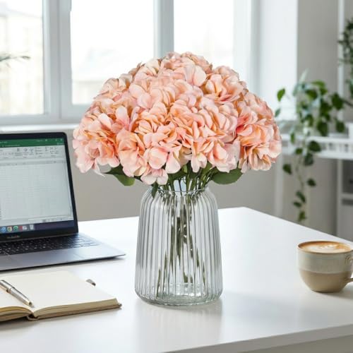 2Bouquets Artificial Fake Flowers Silk Hydrangea Arrangements Wedding Bouquets Decorations Plastic Floral Home Kitchen Garden Party Festival Bar DIY (Light Pink) - color: Light Pink, 5flower Head