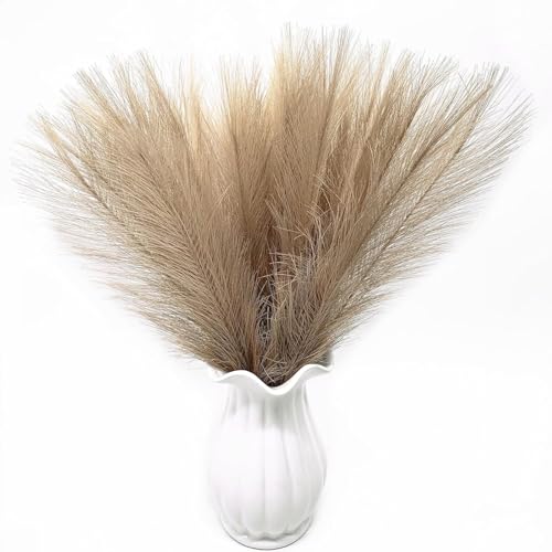 Fake Pampas Grass Plants Artificial Reeds Decoration Set of 28 Stems 18” Faux Florals Bulrush Fluffy Beige Branches for Boho Home Wedding Party Vase Fillers Christmas DIY Feathers Décor - Brown 28 Pcs - color: Pampas Grass Stems / Brown 28 Pcs
