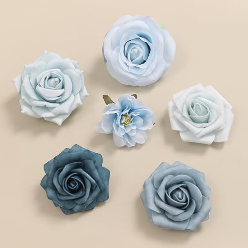 Blue Artificial Flowers Silk Fake Roses Peonies Greenery Combo Box Set for DIY Wedding Bouquets Bridal Shower Centerpieces Floral Arrangements Party Tables Home Decoration - color: Gradient Blue