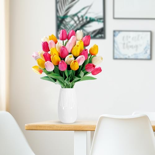 Sggvecsy 30 Pcs Fake Tulips Artificial Flowers Real Touch PU Faux Flowers Tulip Stems for Wedding Spring Bouquet Floral Arrangement Home Office Party Decorations for Mother's Day (Multi Colors) - color: Mixed 2, size: 30 Pcs