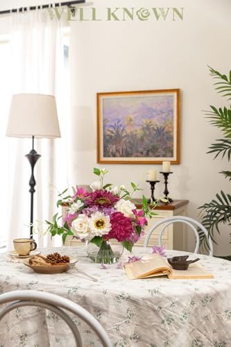 Artificial Flowers Centerpieces in Glass Vase with Fake Water, Silk White Rose Sunflowers Peony Bouquet with Vase for Birthday Party Wedding Dinning Table Office Hotel Decor (Fuchsia Mixed Plus) - color: Fuchsia Plus