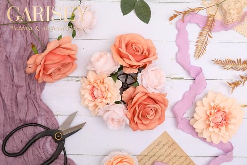Garisey Artificial Flowers Combo, Mix Silk Flowers Roses, Peonies, Dahlias with Stems for DIY Wedding Bridal Bouquets, Baby Shower, Table Centerpieces, Home Decor, Fake Floral Arrangements-Champagne - color: Champagne