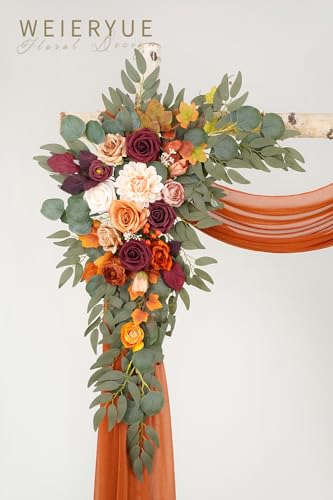 Artificial Wedding Arch Flowers Kit(Pack of 3),2Pcs Artificial Flower Arch Decor,1Pcs Sheer Drape for Wedding Ceremony Arbor for WeddingCeremony (Sunset Orange) - color: Sunset Orange