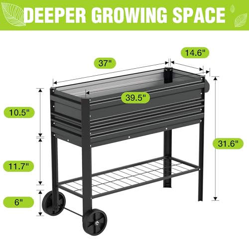 WORKPRO Galvanized Raised Garden Bed with Legs & Wheels, 37x14.6x31.6in, 400LB Capacity Elevated Planter Box for Garden, Backyard, Patio & Deck, Black