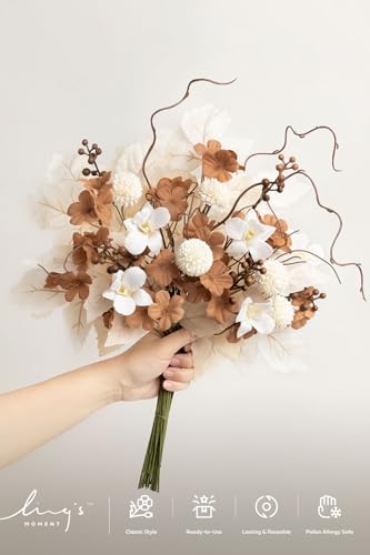 Ling's moment Artificial Greenery Stems Box Set, 48pcs with 7 Kinds of Faux Greenery Picks for DIY Bridal Bouquets Wedding Floral Arrangement Table Centerpieces, Tawny Beige & Sand Beige - color: Brn-tawny Beige & Sand Beige