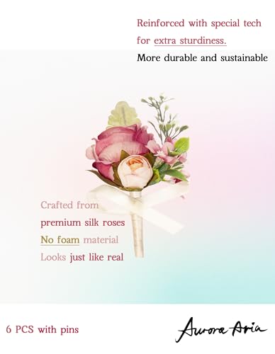 AuroraAria Dusty Rose Boutonniere for Men,Set of 6,Groom Boutonniere for Wedding,Anniversary,Homecoming,Formal Dinner Party,Wedding Decor,Artificial Dusty Rose Rose - color: Dusty Rose