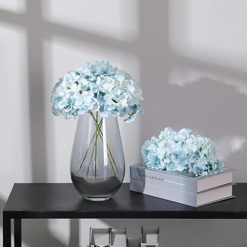 Fake Blue Hydrangea Artificial Flowers - Faux Silk Hydrangeas Flowers Heads with Stems Real Touch for Home Wedding Party Table Decor(Light Blue,Pack of 10) - color: Light Blue