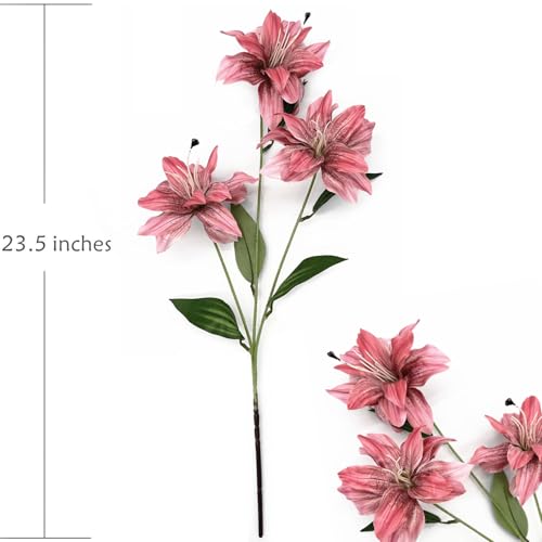 Artificial Lily Flowers Fake Vintage Lilies Silk Flower Realistic Plastic Stems Faux Plants for Indoor Outdoor Decor Pot Vase Floral Arrangement Wedding Party Bouquet DIY Decoration - Coral Red 4 Pack - color: Silk Flowers / Coral Red / 4 Pack