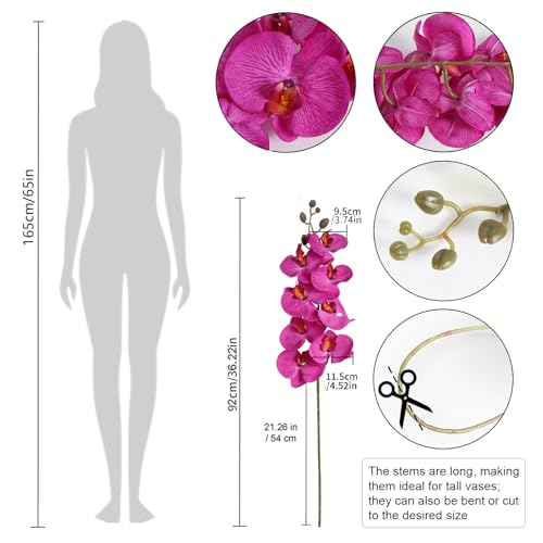 38 Inch 6 PCS Orchids Artificial Flowers Hot Pink Fake Orchids Velvet Silk Orchids Faux Orchid Flowers Long Stem Artificial Flowers for Tall Vase for Home Wedding Decoration(Hot Pink) - color: Hot Pink