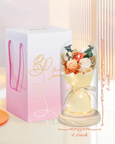 HVY Preserved Flowers Bouquet for Her,Forever Flowers Fresh Bouquet Mothers Day Birthday Gifts for Mom Preserved Rose Gifts for Women Wife Girlfriend Red Eternal Rose Present - color: Champagne Rose