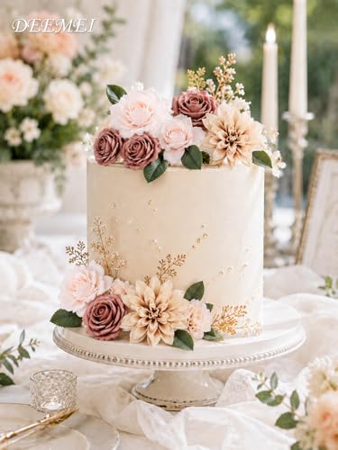 Artificial Flowers Combo Box Set Fall Fake Flowers Silk Mix Roses Peonies with Stems for DIY Bridal Wedding Decor Bouquets Centerpieces Baby Shower Party Home Decorations 21pcs - color: Champagne