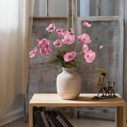 IPOPU Pink Artificial Poppy Silk Flowers 6pcs for Decoration - Faux Flowers With Stems for Wedding Centerpieces, Tables, Bridal Shower Party Decorations - color: Pink