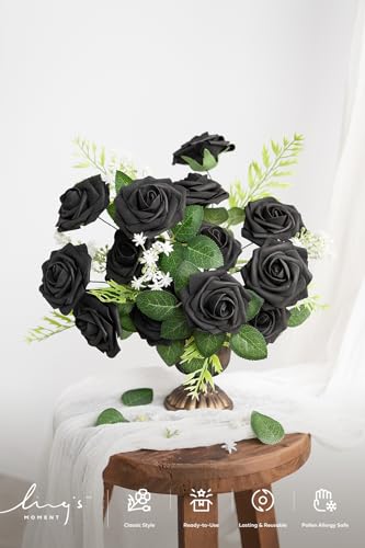 Ling's moment Artificial Flowers 50Pcs Black Roses Decor w/Stems,3" DIY Foam Floral for Wedding Bouquet/Centerpieces, Outdoors Party Backdrop, Room/Table, and Garden/Pot Decorations - color: Blk- Black, size: 50Pcs