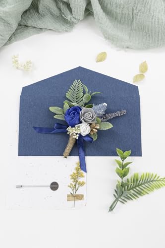 Royal Blue Corsage and Boutonniere Set Wrist Corsage Wristlet for Prom Groom Flower Boutonniere for Men Wedding Party Homecoming Accessories Suit - color: Royal Blue
