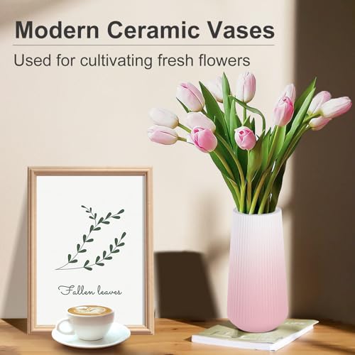 Gradient Pink Ceramic Vase, GUKJOB Cute Flower Vase for Pampas Grass, Home, Living Room, Dining Table, Farmhouse, Office Decor, Bedroom, Table, and Kitchen Shelf (XL Gradient Pink) - color: XL Gradient Pink