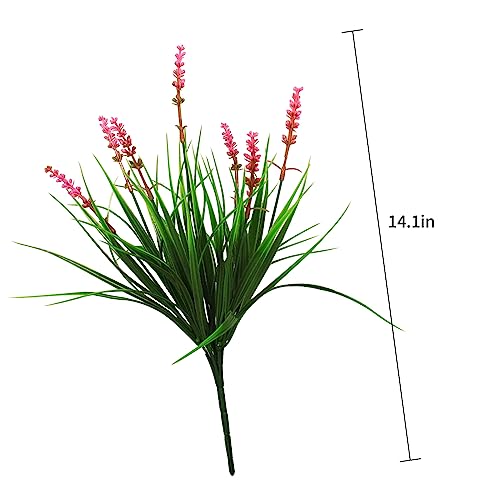 alyptus 12 Bundles Artificial Plants Outdoor Fake Monkey Grass with Flowers for Pot Garden Verandah Decor (Pink Flowers) - color: Pink