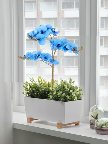 38 Inch Blue Orchids Artificial Flowers 6 PCS Fake Orchids Velvet Silk Orchids Faux Orchid Flowers Long Stem Artificial Flowers for Tall Vase for Home Wedding Decoration(Cyan Blue) - color: Cyan Blue