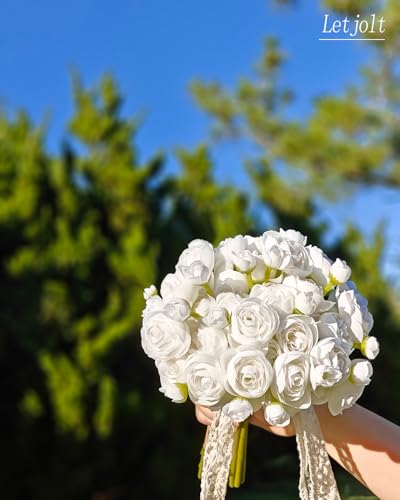 Letjolt Ranunculus Artificial Flower White Silk Flowers, 18pcs | Faux DIY Bouquet, Wedding Engagement Centerpieces, Bridal Shower Decorations, Home Decor - color: White