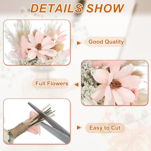 PATIKIL Mini Dried Flower Bouquet, 6 Pcs Pampas Grass Natural Wildflower with Stem Decor Gypsophila Boho Floral Plant Flower for Crafts DIY Photo Props Gift Wedding Decor, Pink/White - color: Pink/White