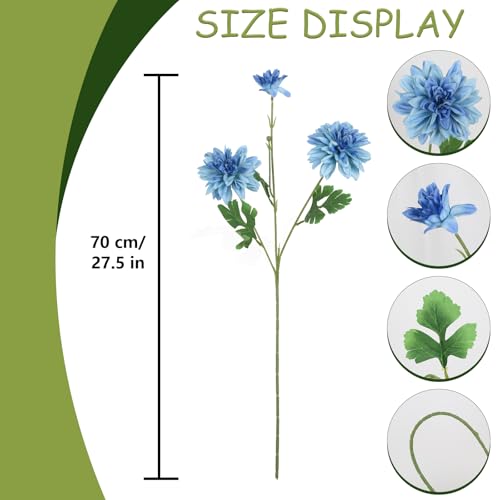 6PCS Artificial Dahlia Flowers 27.5’’ Royal Blue Dahlias Fake Silk Flowers with Stems for Vase Table Centerpiece Home Wedding Party Garden Decoration(Royal Blue) - color: Royal Blue