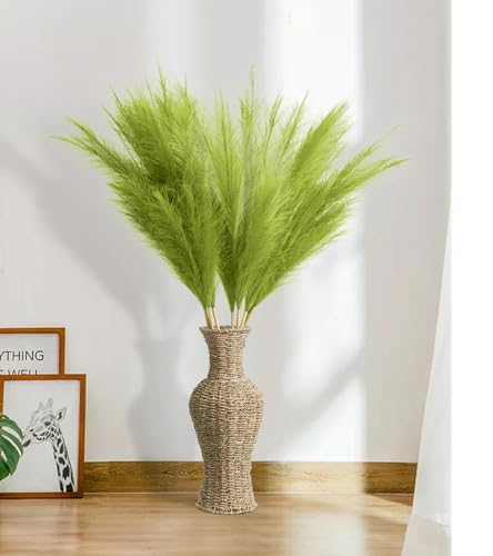 9 Pcs 45" Tall Pampas Grass Green Decor, Long Stem Artificial Flower Floor Vase Large Faux Floral Pompas Fake Plants Dried Bouquet Arrangement Vase Filler for Boho Home Wedding Decoration - color: 9 Pcs 45" Green Style