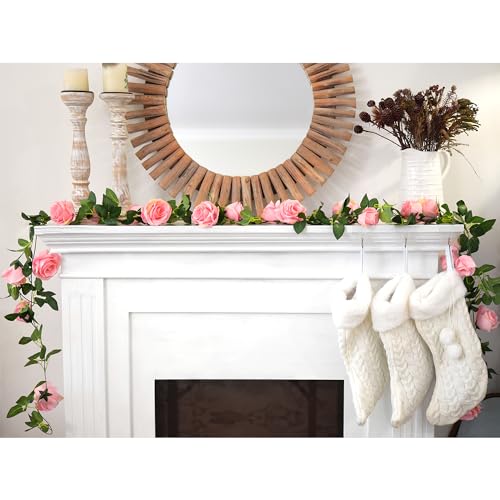FiveSeasonStuff Amaranth Pink Artificial Rose Garlands, Four Separate Faux Flower Vines with Greenery - color: Amaranth Pink