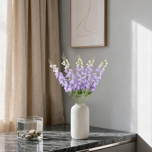 IPOPU 40" Purple Delphinium Artificial Flowers 5PCS Faux Delphinium Larkspur Silk Flowers Long Stem Artificial Flowers for Home Wedding Floral Arrangement Centerpiece Decor(Purple) - color: Light Purple