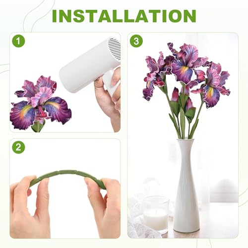 M METERXITY 1-Pack Purple Red Artificial Iris Flowers with Flower Bud,17.7 Inch Faux Iris PU Bouquets Real Touch Faux Flowers for Home/Wedding/Christmas/Party - color: Purple Red