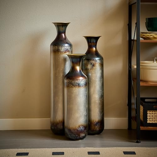 Floor Vases, Tall Home Decor Metal Vase Set of 3 Large Glazed Decorative Vases for Wedding Decor, Elegant Modern Flower Holder for Living Room, Entryway, Hallway - color: Gradient Bronze