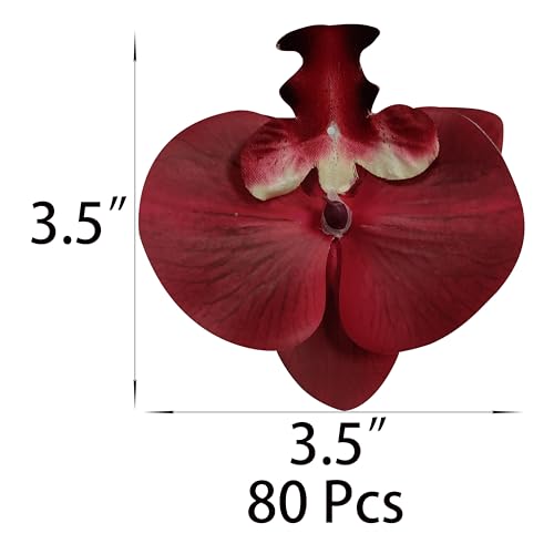 Fake Burgundy Orchids Artificial Flowers Heads, 3.5''Fake Orchid Heads for Wedding Floral Bouquet Decor DIY Craft Making Bridal Shower Photography Props (80, Burgundy) - color: Burgundy