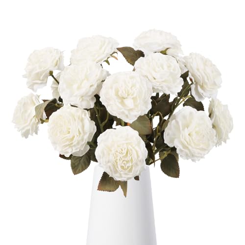 White Artificial Roses Flowers- 8PCS Faux Vintage Roses Fake White Roses for Party,DIY Wedding Bouquet, Table Centerpiece, Home Decor - color: White