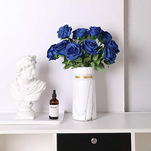 Nubry Artificial Silk Rose Flower Bouquet Lifelike Fake Rose for Wedding Home Party Decoration Event Gift 10pcs (Blue) - color: Blue