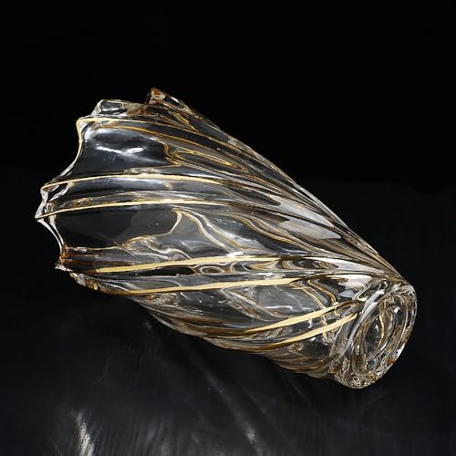 Hand Painted Gold Crystal Vase 11.2 inch Tall-Unique Whirlwind Shaped Glass Large Vase Home Office Decor for Living Room Dining Table Centerpieces, Birthday and Wedding.
