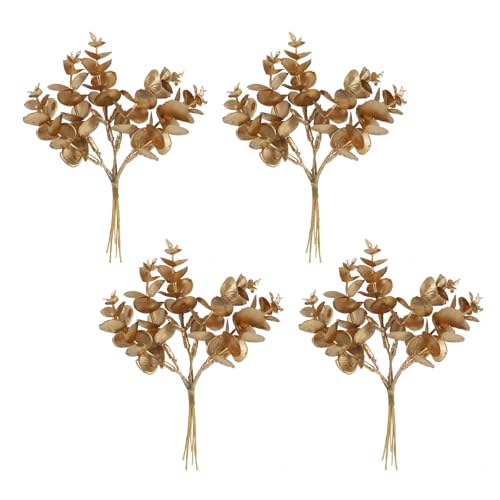 24 Pcs Artificial Eucalyptus Leaves Eucalyptus Garland Faux Greenery Stems for Flower DIY Home Decorative Bouquet, Gold - color: Gold