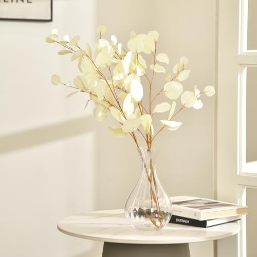 3 PCS Artificial Eucalyptus Stems Long 33" Fake Eucalyptus Leaves Branches for Vase Home Wedding Party Decorations, Cream White - color: Cream White*3