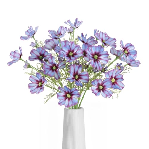 IPOPU 40 Heads Cosmos Flowers Artificial Purple Artificial Daisies 8Pcs Realistic Wildflowers for Home Decor Wedding Party Office Living Room Arrangement - color: Purple