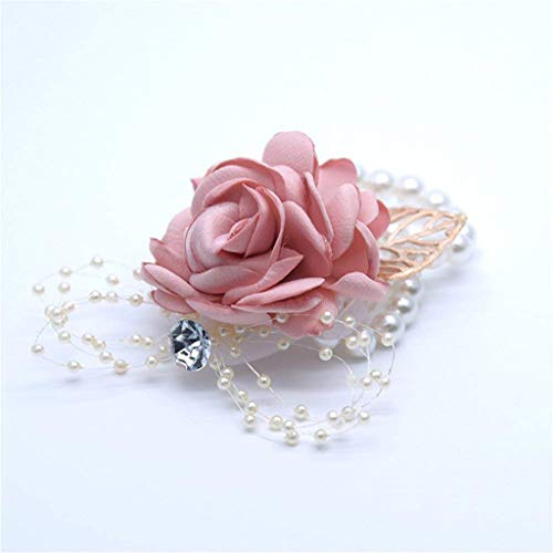 Rose Wedding Wrist Corsage and Boutonniere Set Party Prom Hand Ribbon Flower Suit Decor (Champagne Pink) - color: Champagne Pink