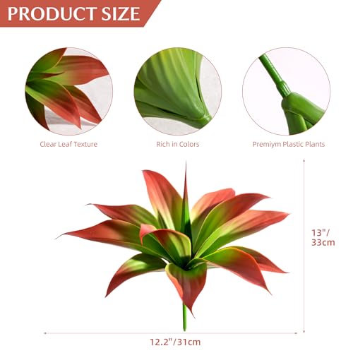 Ttranewsoo Artificial Agave Plants,Large UV Resistant Fake Agave Planters 12" for Indoor and Outdoor Decorating Tropical Plant Succulents Greenery Indoor Decor (2Pack, Red) - color: Agave12-re2