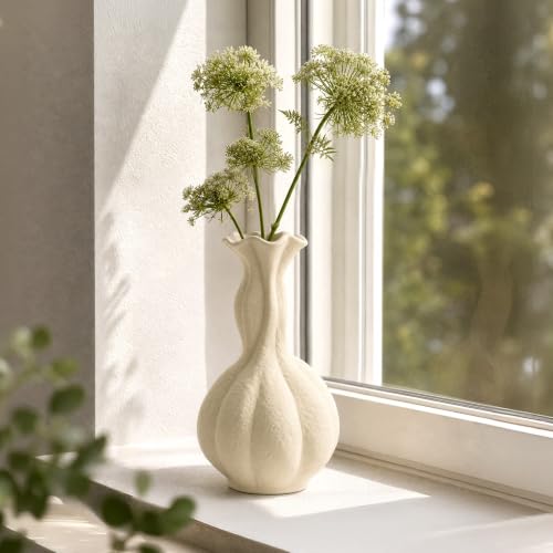 DOWAN Ceramic Flower Vase, 10" Decorative Pampas Vase for Home Decor, Modern Farmhouse Pottery Vase for Living Room Table Kitchen Bedroom Coffee Desk Entryway Mantel Book Shelf, Soft White - color: Soft White, size: 10 INCH