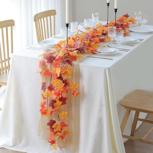 mizii 5 Packs 360" Artificial Vines Fall Ivy Garland Fake Vine Realistic Silk Leaves Faux Hanging Plants Greenery Decoration for Outdoors Wedding Party Indoor Mantle Bedroom Fall Decor (Fall Ivy) - color: Fall Ivy