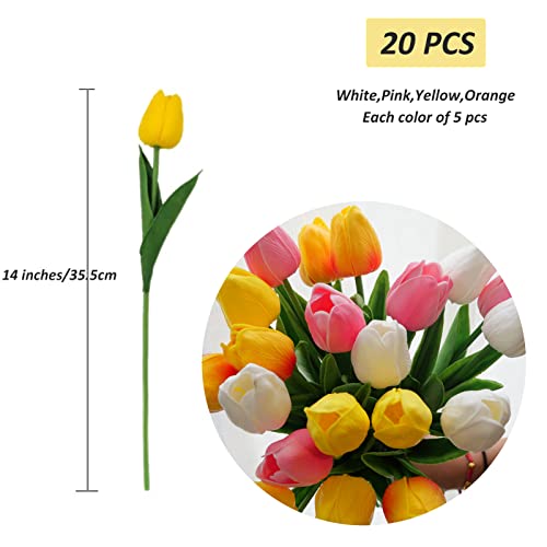 20pcs Real Touch Tulips PU Artificial Flowers, Fake Tulips Flowers for Arrangement Wedding Party Easter Spring Home Dining Room Office Decoration. (Multicolor, 14" Tall) - color: Multi Color