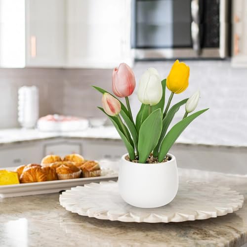 Hollyone Tulips Artificial Flowers in Vase Fake Tulips Silk Flowers Arrangements Faux Tulip Bulbs with Ceramic Pot Tulip Potted Plants Floral Bouquet for Home Decor Table Centerpiece Decorations - color: Small - Mixed