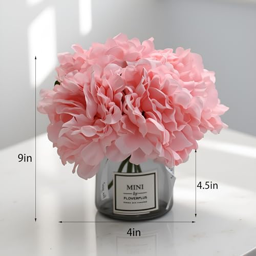 Artificial Pink Peony Flowers in Vase,Wedding Table Centerpiece Home Decor | Realistic Silk Faux Peonies with Small Glass Vase, Fake Flower Table Centerpiece for Bedroom Cafe Wedding Indoor Decoration - color: Pink Peony
