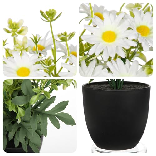 DILATATA Artificial Daisy Flowers in Pot 12 Inch Fake Flowers Silk Daisy Arrangement Faux Plant Flower Decor for Spring Home Decor Table Centerpiece Garden Porch Window - White - color: White-daisy