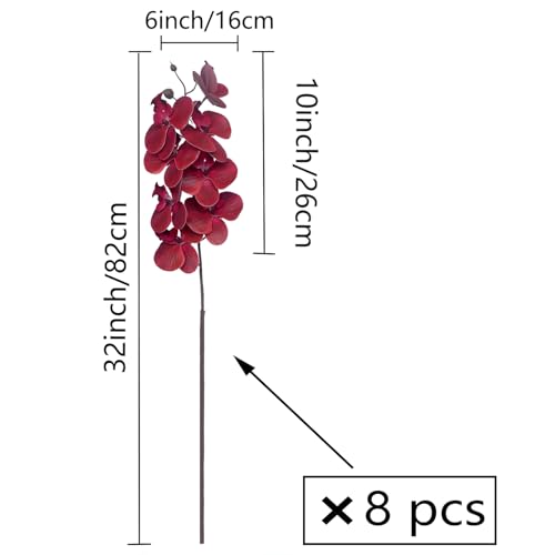 FagusHome 8 Pcs Artificial Phalaenopsis Flowers 32 Inch Artificial Orchid Flowers Fake Flowers Stem Plants for Home Décor (Red) - color: Red